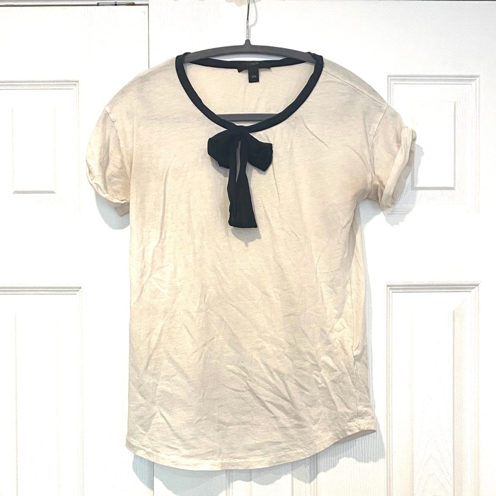 J. Crew Womens off white bow shorts sleeve top XXS